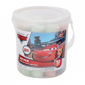 Мел асфальтовый, дизайн "Тачки Disney", 12 цветов в ведре (Multiart, ZHS-12B/DCsim)